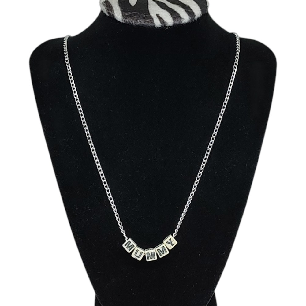 Hand Crafted MUMMY Block Letter Necklace Custom Word Handmade Jewelry Halloween